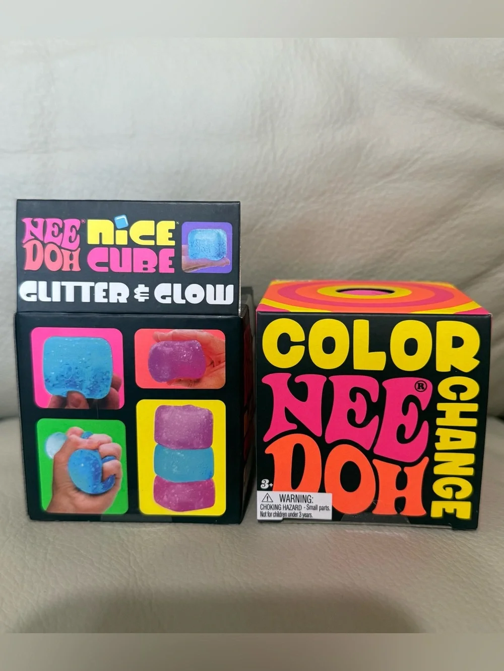 NEW Needoh Glitter & Glow Nice Cube & Pink to Purple Color Change Ball Squishy